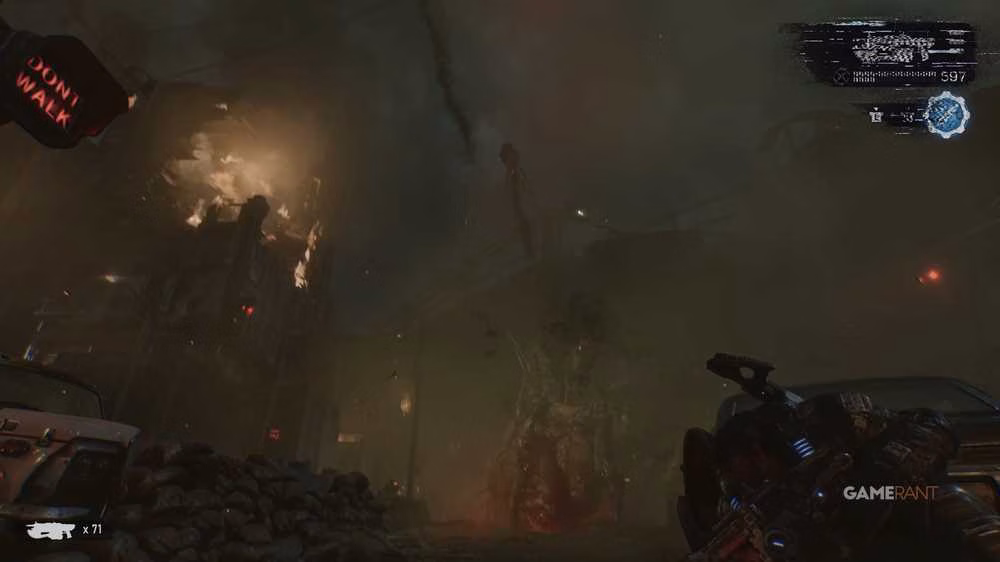 Morteiros disparados por um Jammer em Gears of War: E-Day