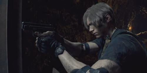 Leon mirando com a Blacktail em Resident Evil 4 remake