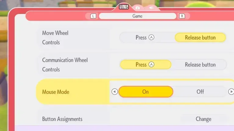 Foto de Menu de Pokopia para ativar o mouse