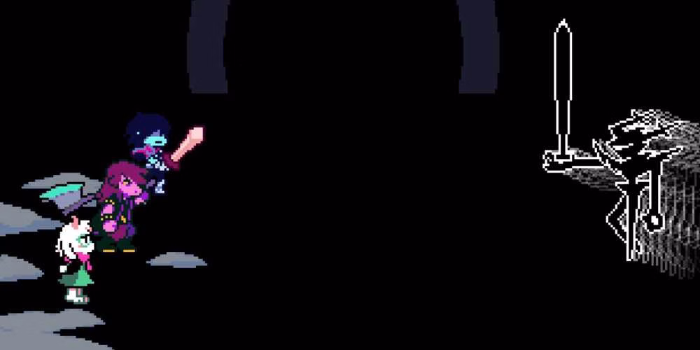 Kris, Susie e Ralsei enfrentam o Roaring Knight no Cap&iacute;tulo 3 de Deltarune