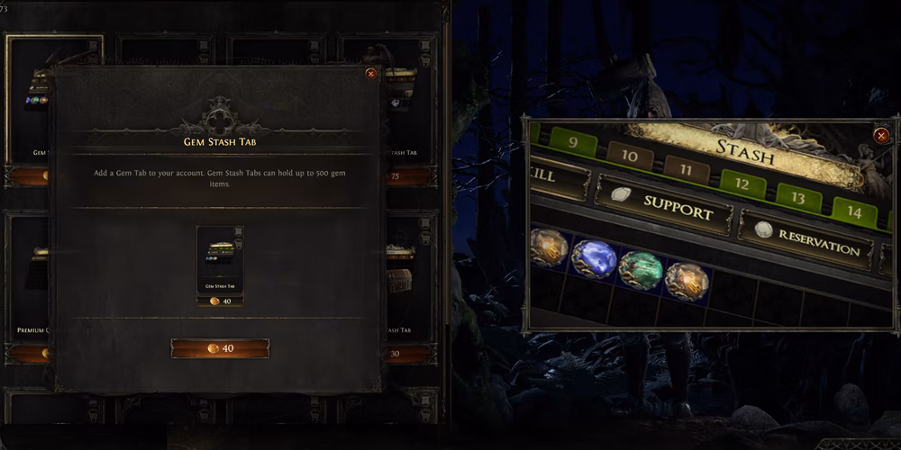Path of Exile 2: melhores abas do ba&uacute; &mdash; aba de Gemas