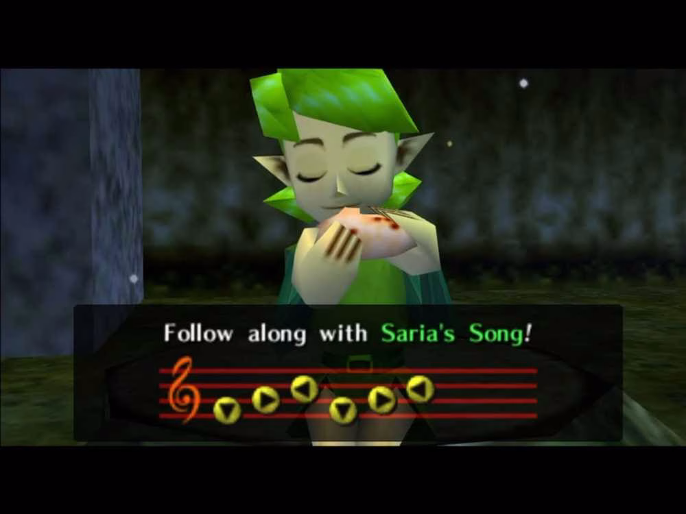 As notas musicais da Can&ccedil;&atilde;o de Saria em Ocarina of Time.