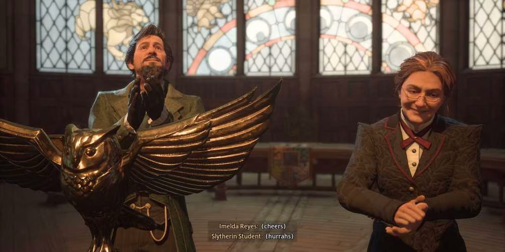 Diretor Black e Professora Weasley no final de Hogwarts Legacy