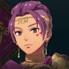 Pessoa de cabelos roxos em Fire Emblem: Fortune's Weave