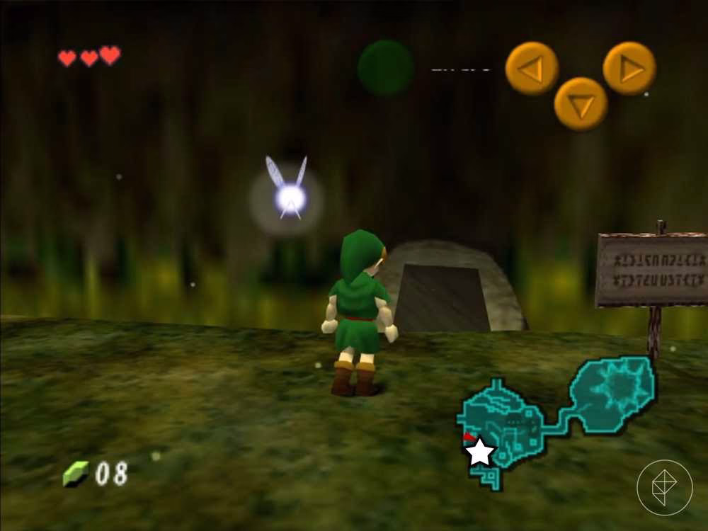 Link, um pequeno elfo vestido de verde, parado em frente a um t&uacute;nel em Ocarina of Time.