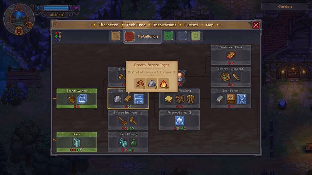 receita de lingote de bronze em Graveyard Keeper 2