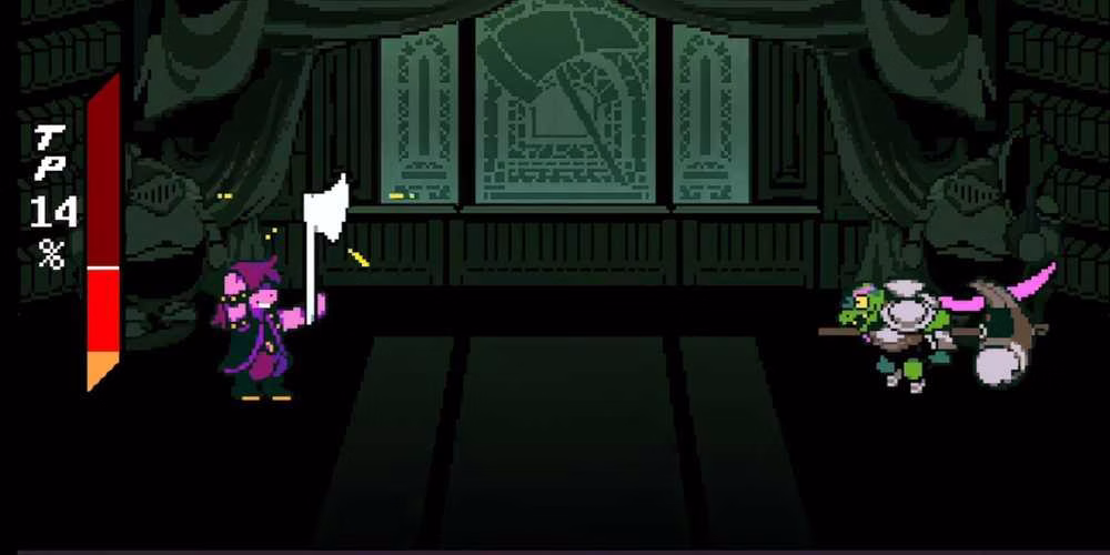 Batalha contra o chefe Martelo da Justi&ccedil;a em Deltarune