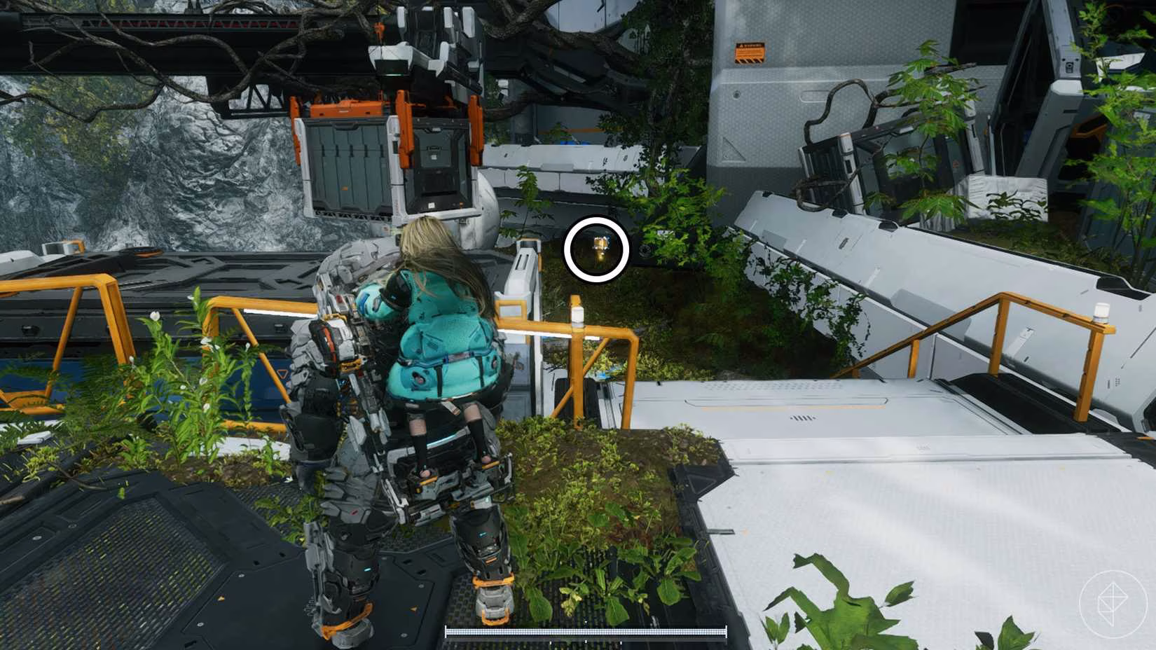 A Pragmata screenshot showing the location of an upgrade component in the Terra Dome sector