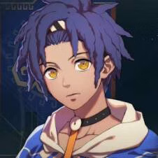 Garoto de dreadlocks azul-escuros em Fire Emblem: Fortune's Weave