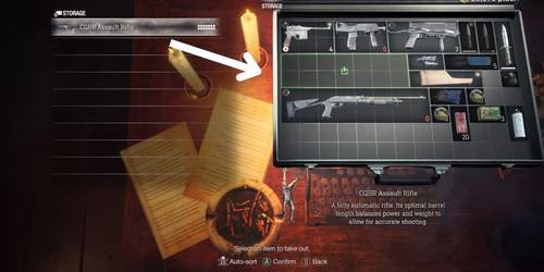 image showing how to take items out the storage in the re4 remake.