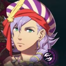 Homem de cabelos roxos em Fire Emblem: Fortune's Weave