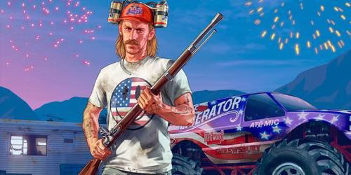 Personagem de Grand Theft Auto Online segurando um mosquete