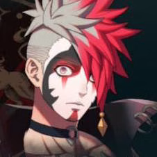 Homem com maquiagem de palha&ccedil;o em Fire Emblem: Fortune's Weave