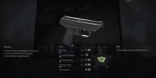imagem mostrando a Matilda, uma pistola no Resident Evil 4 Remake.