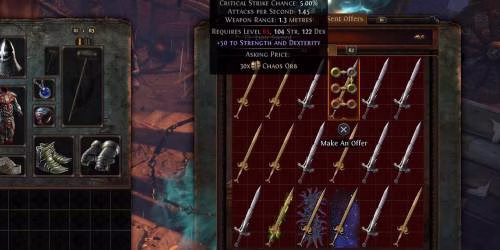 Itens em uma aba de ba&uacute; em Path of Exile