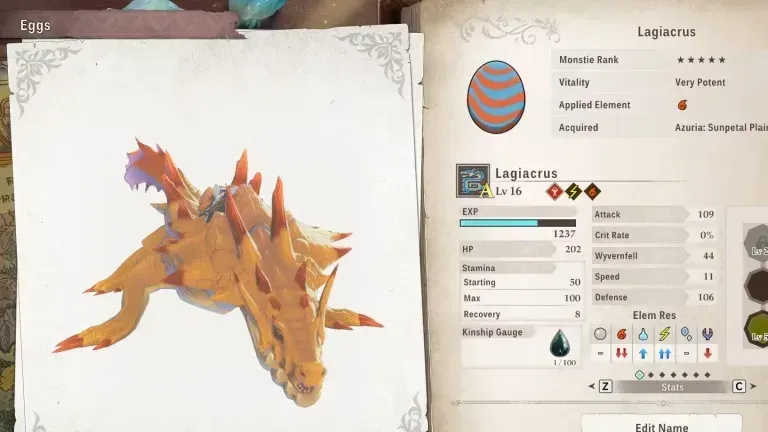 Gerenciamento de monsties, exibindo Lagiacrus