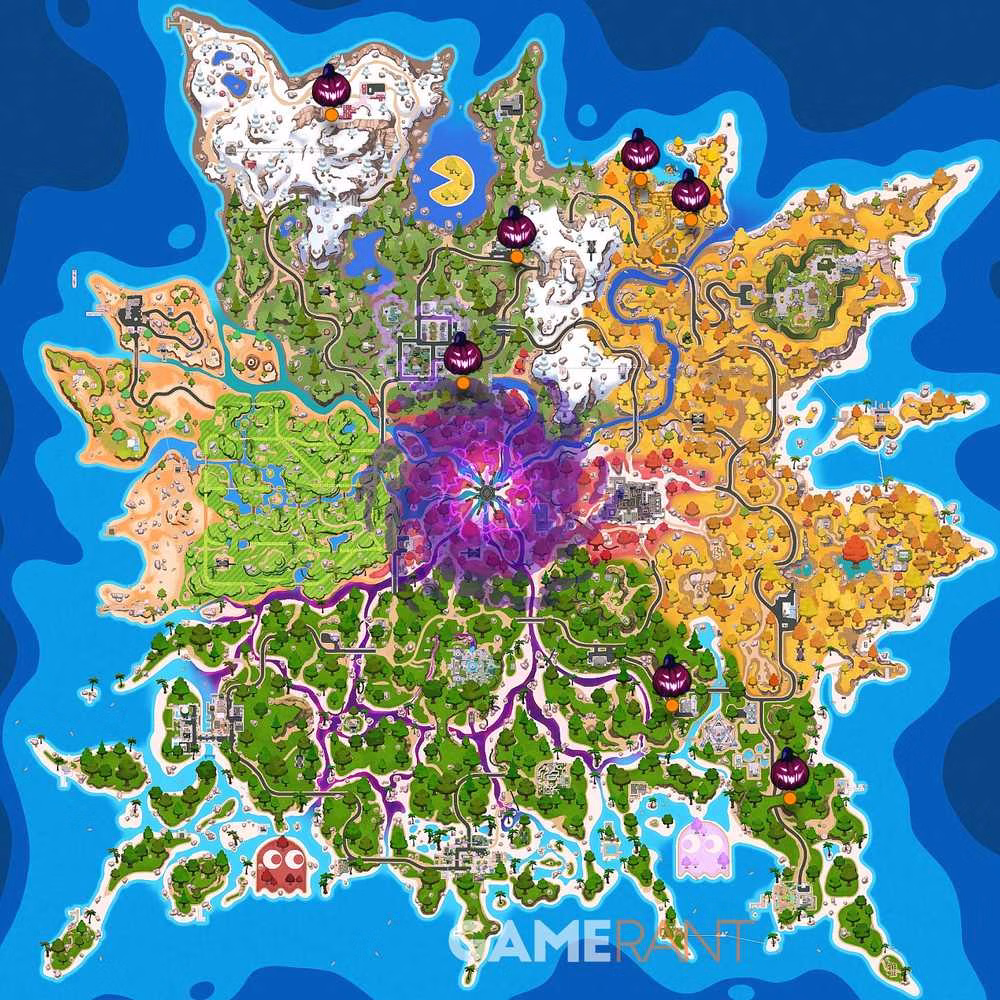 Mapa com todos os locais de Ba&uacute;s de Ab&oacute;bora em Fortnite