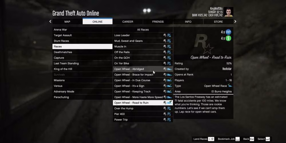 Largada de corrida de monopostos em GTA Online