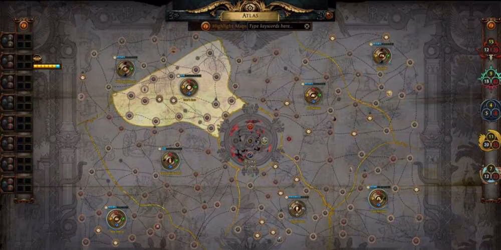 Path of Exile - mapa de regi&otilde;es do Atlas