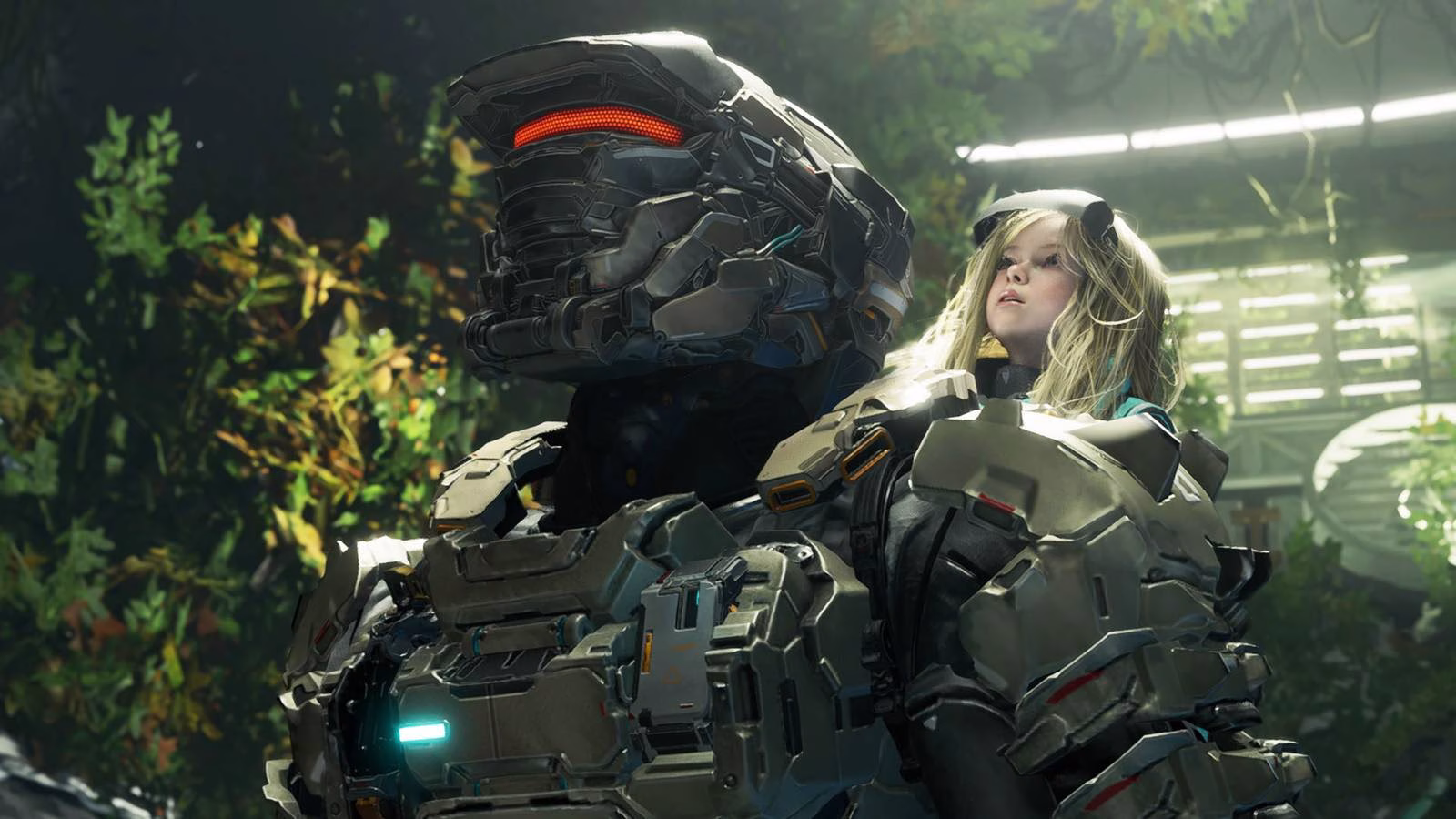 A Pragmata screenshot showing Hugh and Diana in the Terra Dome sector